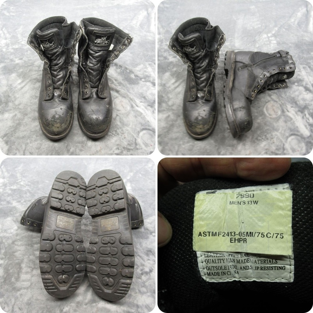 Thorogood Work Boots Mens 13 W Black Leather Trooper Safety Toe EH PR Zip READ